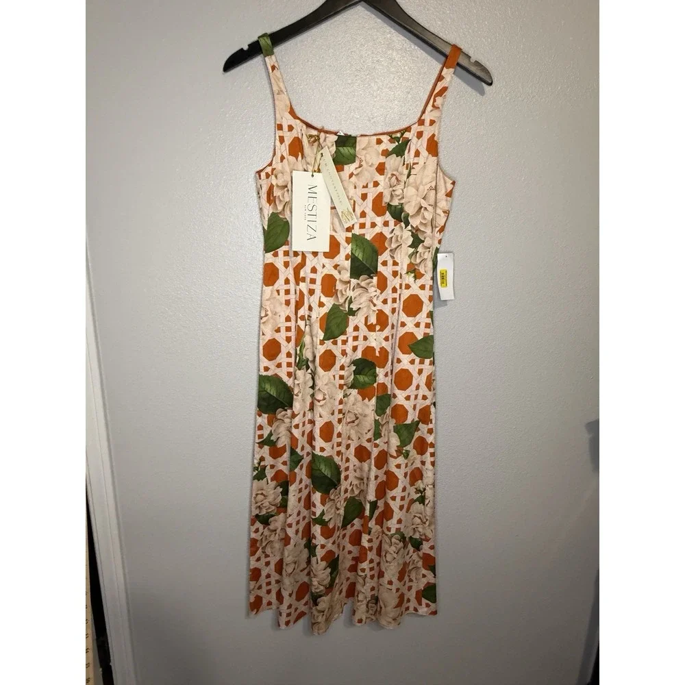 MESTIZA‎ NEW YORK YVETTE MIDI DRESS REVERSIBLE DOTTED FLORAL SUNKISSED SIZE 8 US